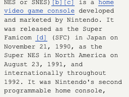 SUPEROS browser at the top of the live Wikipedia article about the Super Nintendo, real PPU output from the development emulator