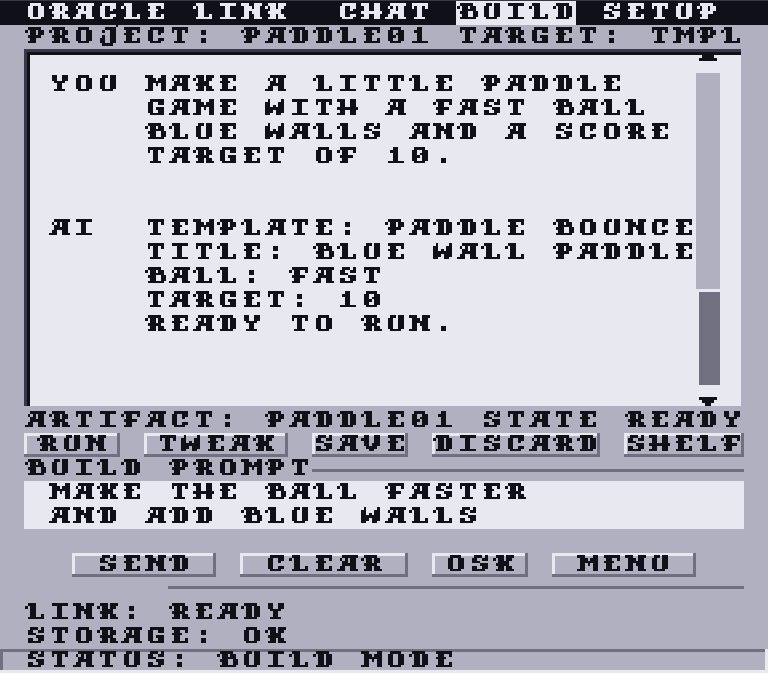 Oracle vibecoding build terminal design preview for SUPEROS